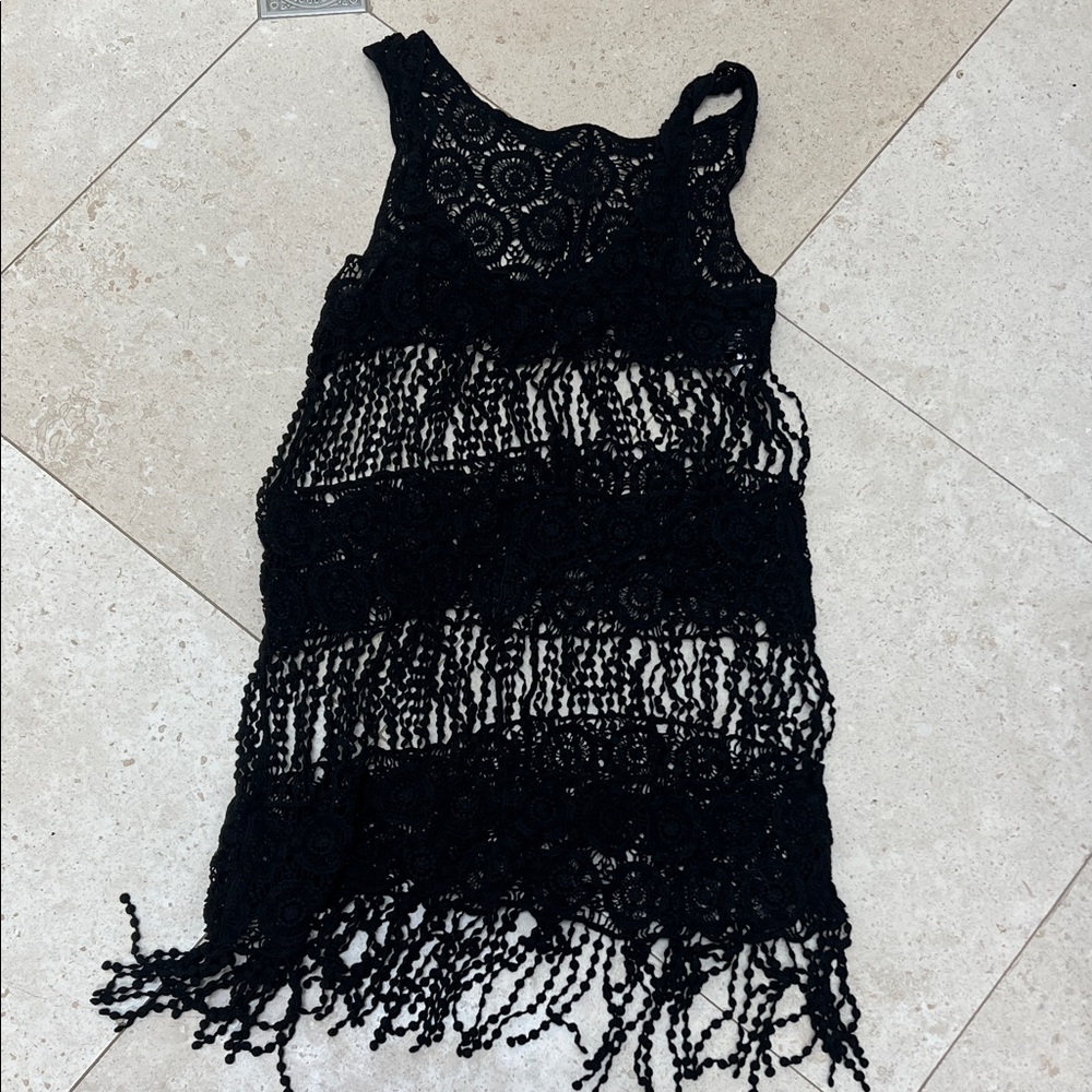 BECCA Black Crochet Fringe Swim Coverup